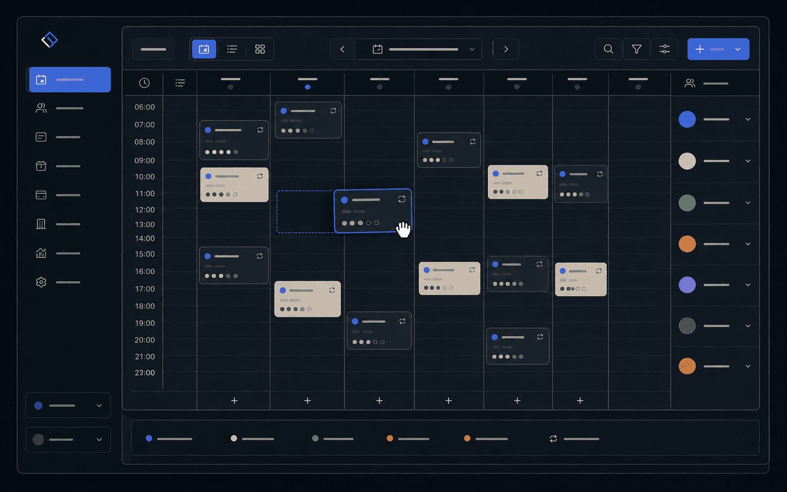 Agenda recurrente semanal Interfaz de Studio con agenda semanal para programar clases recurrentes, sedes, salones y cambios por fecha