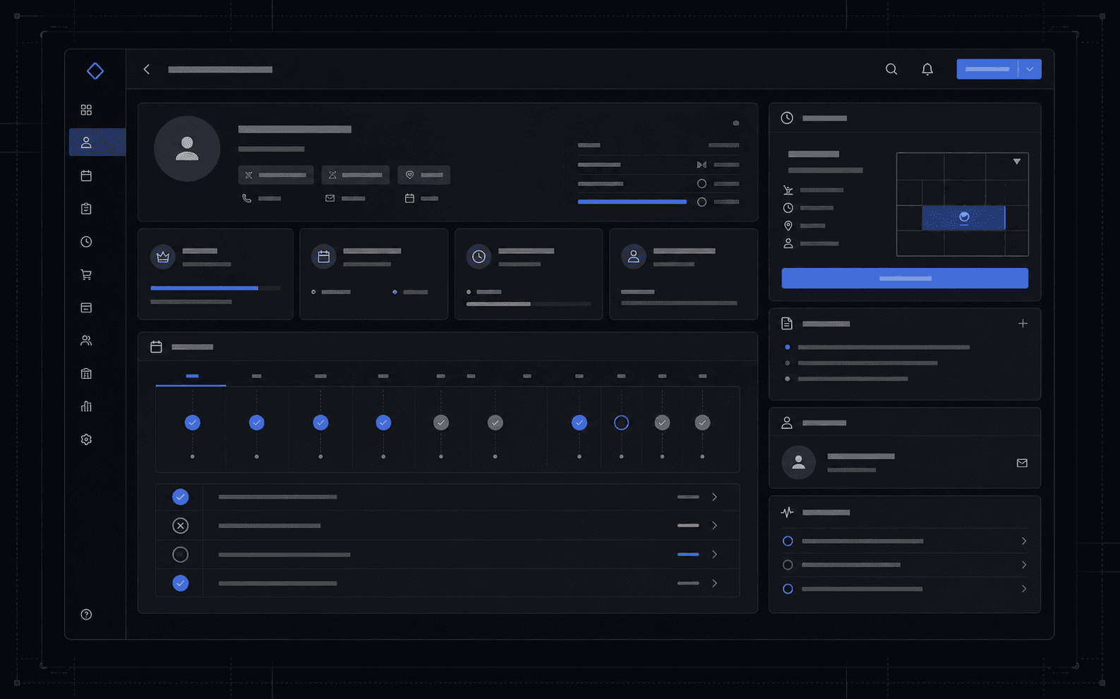 Perfil operativo del alumno Interfaz de Studio con perfil de alumno, historial de asistencia, compras, membresías y notas internas del equipo